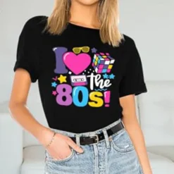 Retro Vintage T-shirt Graphic Tee I Love The 80's Graphic For Women's Adults' Masquerade Hot Stamping Casual Daily