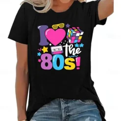 Retro Vintage T-shirt Graphic Tee I Love The 80's Graphic For Women's Adults' Masquerade Hot Stamping Casual Daily
