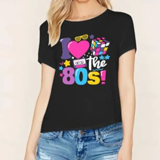 Retro Vintage T-shirt Graphic Tee I Love The 80's Graphic For Women's Adults' Masquerade Hot Stamping Casual Daily