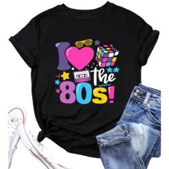 Retro Vintage T-shirt Graphic Tee I Love The 80's Graphic For Women's Adults' Masquerade Hot Stamping Casual Daily