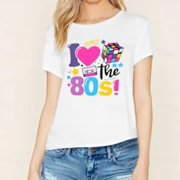 Retro Vintage T-shirt Graphic Tee I Love The 80's Graphic For Women's Adults' Masquerade Hot Stamping Casual Daily