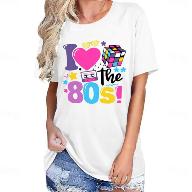 Retro Vintage T-shirt Graphic Tee I Love The 80's Graphic For Women's Adults' Masquerade Hot Stamping Casual Daily