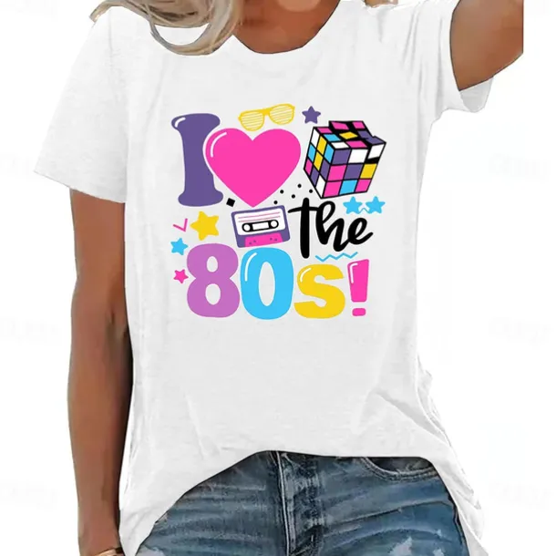Retro Vintage T-shirt Graphic Tee I Love The 80's Graphic For Women's Adults' Masquerade Hot Stamping Casual Daily