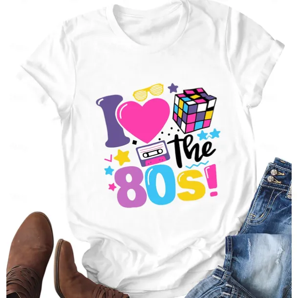 Retro Vintage T-shirt Graphic Tee I Love The 80's Graphic For Women's Adults' Masquerade Hot Stamping Casual Daily