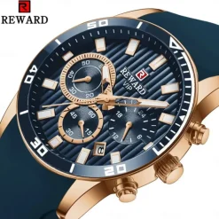 REWARD Men Quartz Watch Fashion Casual Wristwatch Luminous Calendar Chronograph Waterproof Silicone Gel Watch