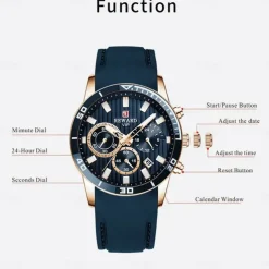 REWARD Men Quartz Watch Fashion Casual Wristwatch Luminous Calendar Chronograph Waterproof Silicone Gel Watch