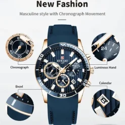 REWARD Men Quartz Watch Fashion Casual Wristwatch Luminous Calendar Chronograph Waterproof Silicone Gel Watch
