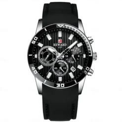 REWARD Men Quartz Watch Fashion Casual Wristwatch Luminous Calendar Chronograph Waterproof Silicone Gel Watch