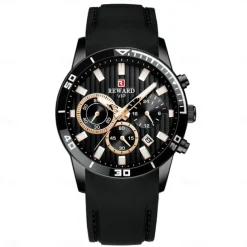 REWARD Men Quartz Watch Fashion Casual Wristwatch Luminous Calendar Chronograph Waterproof Silicone Gel Watch