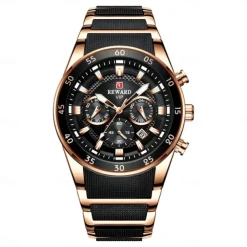 REWARD Men Quartz Watch Outdoor Sports Fashion Casual Luminous Calendar Chronograph Waterproof Steel Silicone Gel Watch