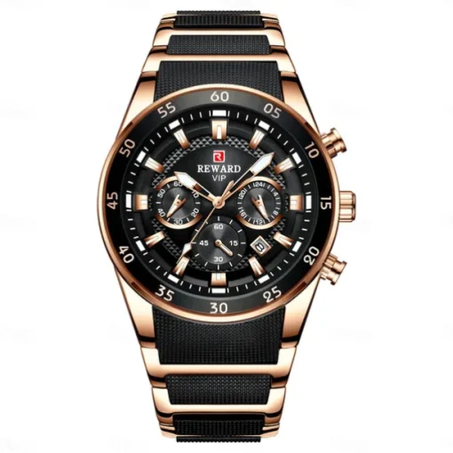 REWARD Men Quartz Watch Outdoor Sports Fashion Casual Luminous Calendar Chronograph Waterproof Steel Silicone Gel Watch