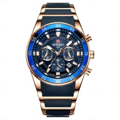 REWARD Men Quartz Watch Outdoor Sports Fashion Casual Luminous Calendar Chronograph Waterproof Steel Silicone Gel Watch