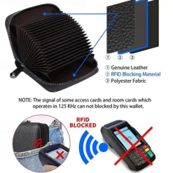 RFID 20 Card Slots Credit Card Holder Genuine Leather Small Card Case for Women or Men Accordion Wallet with Zipper