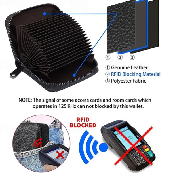 RFID 20 Card Slots Credit Card Holder Genuine Leather Small Card Case for Women or Men Accordion Wallet with Zipper