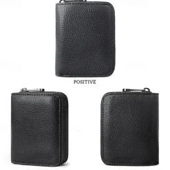 RFID 20 Card Slots Credit Card Holder Genuine Leather Small Card Case for Women or Men Accordion Wallet with Zipper