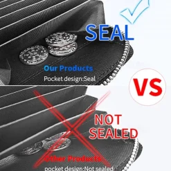 RFID 20 Card Slots Credit Card Holder Genuine Leather Small Card Case for Women or Men Accordion Wallet with Zipper