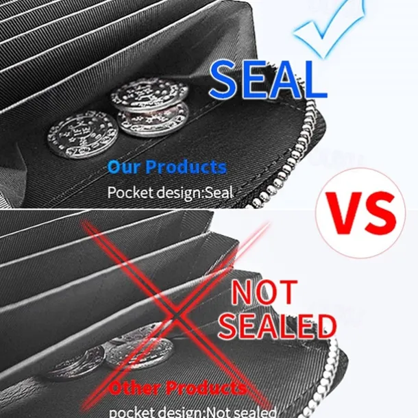 RFID 20 Card Slots Credit Card Holder Genuine Leather Small Card Case for Women or Men Accordion Wallet with Zipper