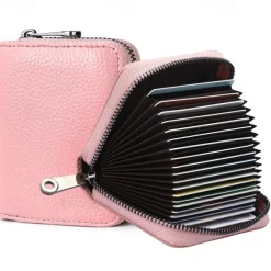 RFID 20 Card Slots Credit Card Holder Genuine Leather Small Card Case for Women or Men Accordion Wallet with Zipper