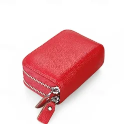 RFID Blocking Leather Coin Purse Twin Golden Metal Zippers Sectioned Concertina 9 Credit Card Case 4 Pocket money Case