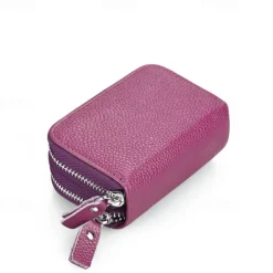 RFID Blocking Leather Coin Purse Twin Golden Metal Zippers Sectioned Concertina 9 Credit Card Case 4 Pocket money Case