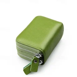RFID Blocking Leather Coin Purse Twin Golden Metal Zippers Sectioned Concertina 9 Credit Card Case 4 Pocket money Case