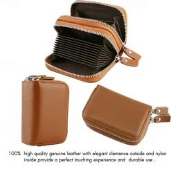 RFID Blocking Leather Coin Purse Twin Golden Metal Zippers Sectioned Concertina 9 Credit Card Case 4 Pocket money Case