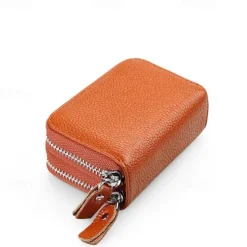 RFID Blocking Leather Coin Purse Twin Golden Metal Zippers Sectioned Concertina 9 Credit Card Case 4 Pocket money Case