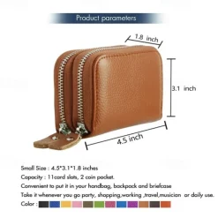 RFID Blocking Leather Coin Purse Twin Golden Metal Zippers Sectioned Concertina 9 Credit Card Case 4 Pocket money Case