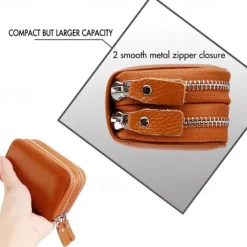 RFID Blocking Leather Coin Purse Twin Golden Metal Zippers Sectioned Concertina 9 Credit Card Case 4 Pocket money Case
