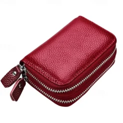RFID Blocking Leather Coin Purse Twin Golden Metal Zippers Sectioned Concertina 9 Credit Card Case 4 Pocket money Case