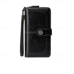 RFID Blocking Long Wallet With Wristlet, Retro Style Faux Leather Wallet With Multi Card Slots & Id Window