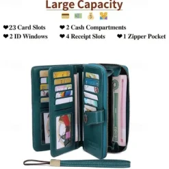 RFID Blocking Long Wallet With Wristlet, Retro Style Faux Leather Wallet With Multi Card Slots & Id Window