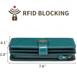RFID Blocking Long Wallet With Wristlet, Retro Style Faux Leather Wallet With Multi Card Slots & Id Window