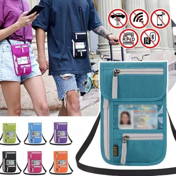 RFID Blocking Passport Holder Travel Wallet Card Bag Shileding Neck Pouch Security Protect Adjusted Strap Faraday Bag