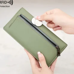 Rfid Blocking Portable Pu Leather Bifold Ultra-thin Long Wallet With Multiple Card Slots Checkbook & Credit Card Holders