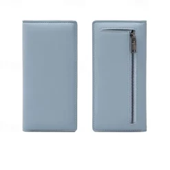 Rfid Blocking Portable Pu Leather Bifold Ultra-thin Long Wallet With Multiple Card Slots Checkbook & Credit Card Holders