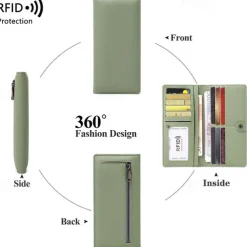 Rfid Blocking Portable Pu Leather Bifold Ultra-thin Long Wallet With Multiple Card Slots Checkbook & Credit Card Holders