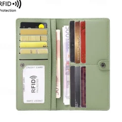 Rfid Blocking Portable Pu Leather Bifold Ultra-thin Long Wallet With Multiple Card Slots Checkbook & Credit Card Holders