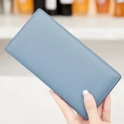 Rfid Blocking Portable Pu Leather Bifold Ultra-thin Long Wallet With Multiple Card Slots Checkbook & Credit Card Holders