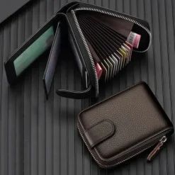 Rfid Credit Card Holder 16 Card Slots Wallet Genuine Leather Driver License ID Card Holder Walet Credit Card Case with Magnetic Shut Single Compartment for Women Men