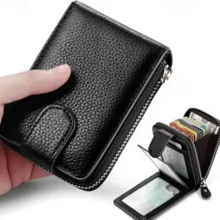 Rfid Credit Card Holder 16 Card Slots Wallet Genuine Leather Driver License ID Card Holder Walet Credit Card Case with Magnetic Shut Single Compartment for Women Men