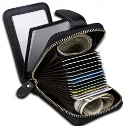 Rfid Credit Card Holder 16 Card Slots Wallet Genuine Leather Driver License ID Card Holder Walet Credit Card Case with Magnetic Shut Single Compartment for Women Men
