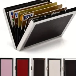 RFID Credit Card Holder Men Wallet Short Purse Stainless Steel And Leather Card Wallet