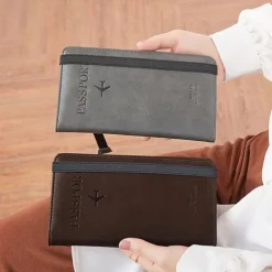 RFID Leather Passport Holder Portable Multi-function Document Package Ultra-thin Passport Credit Card Holder Travel Cover Case