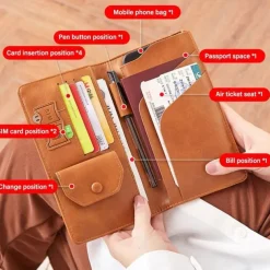 RFID Leather Passport Holder Portable Multi-function Document Package Ultra-thin Passport Credit Card Holder Travel Cover Case