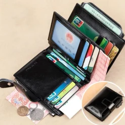 RFID Men Leather Wallet Vintage Luxury Short Slim Male Purses Money Clip Credit