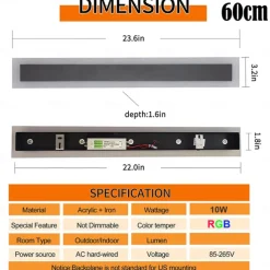 RGB Colorful Dimming Wall Light LED WS2811 IC Wall Lamp with RF Remote Control 15W Acrylic Aluminum Sconce for Living Room Bedroom Hallway Background Decor