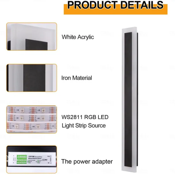 RGB Colorful Dimming Wall Light LED WS2811 IC Wall Lamp with RF Remote Control 15W Acrylic Aluminum Sconce for Living Room Bedroom Hallway Background Decor