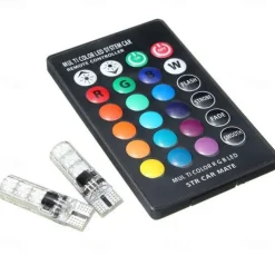 RGB LED Car Light 1 Set T10 RGB LED 5050 SMD W5W 168 192 Car Clearance Lights 12V Wedge Side Auto Tail Parking Lamp With Remote Control Brake Lights Reversing Backup for Universal All Years