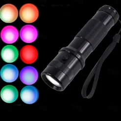 RGB LED Flashlight Color Changing Lamp Torch 10 Colors Light LED Flashlight Emergency Handheld Flashlight for Outdoor Camping